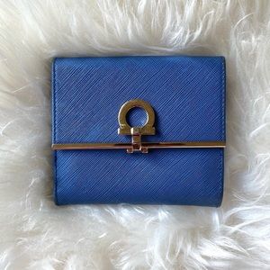 Ferragamo Blue Gancini French Wallet with Clasp